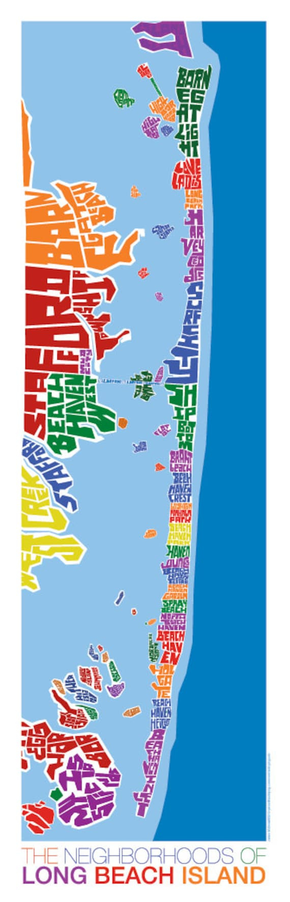 Long Beach Island, New Jersey Rainbow Type Map - Etsy with regard to Map of Beach Haven Nj