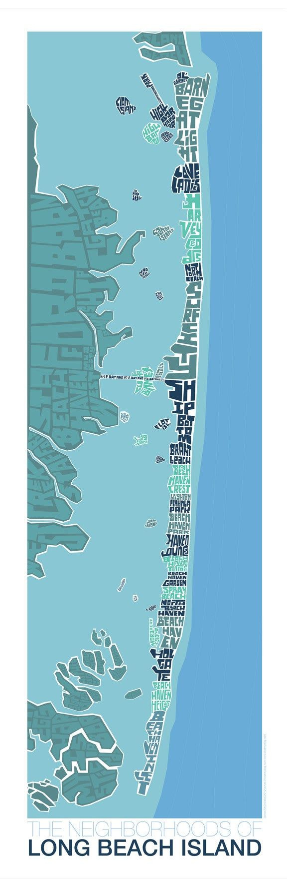 Long Beach Island New Jersey Type Map - Vertical Blue / 12X36 pertaining to Beach Haven New Jersey Map