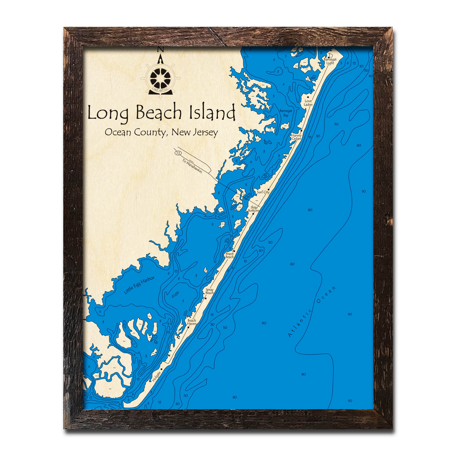 Long Beach Island Nj Map | 3D Topographic Wood Chart with regard to Long Beach Island On Map