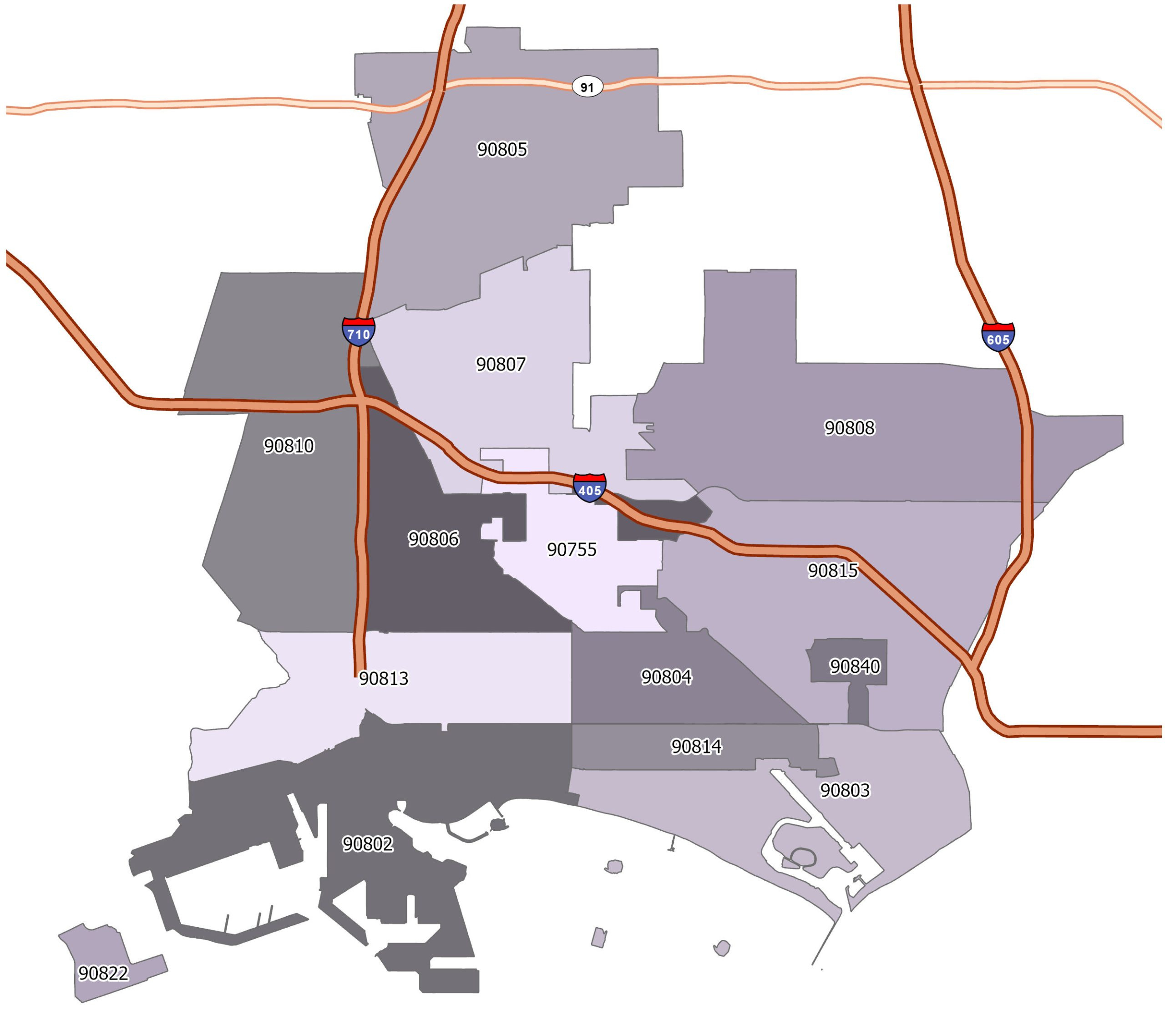 Long Beach Zip Code Map - Gis Geography for Zip Code Map Long Beach