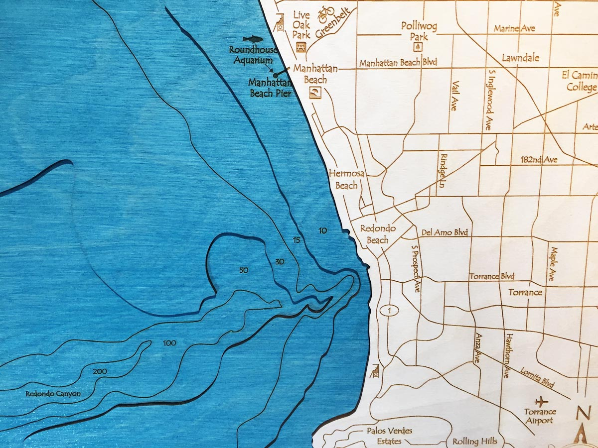 Manhattan Beach, Ca 3-D Nautical Wood Map, 16&amp;quot; X 20&amp;quot; for Map of Manhattan Beach Ca