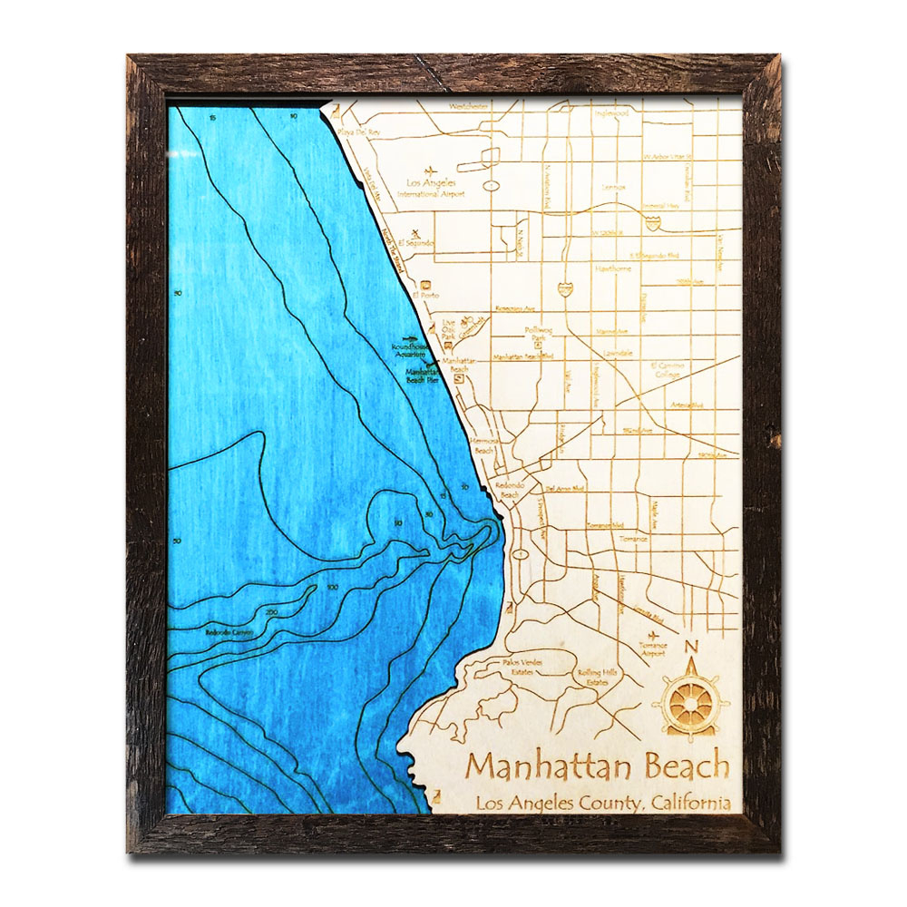 Manhattan Beach, Ca Single-Depth Nautical Wood Map, 11&amp;quot; X 14&amp;quot; regarding Map of Manhattan Beach California