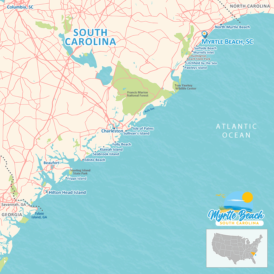 Map &amp;amp; Directions For Myrtle Beach, Sc &amp;amp; Nearby Beaches throughout Map South Carolina Myrtle Beach