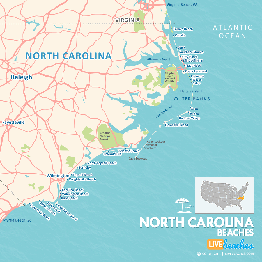 Map Of Beaches In North Carolina - Live Beaches regarding Map Of North Carolina Beach Towns