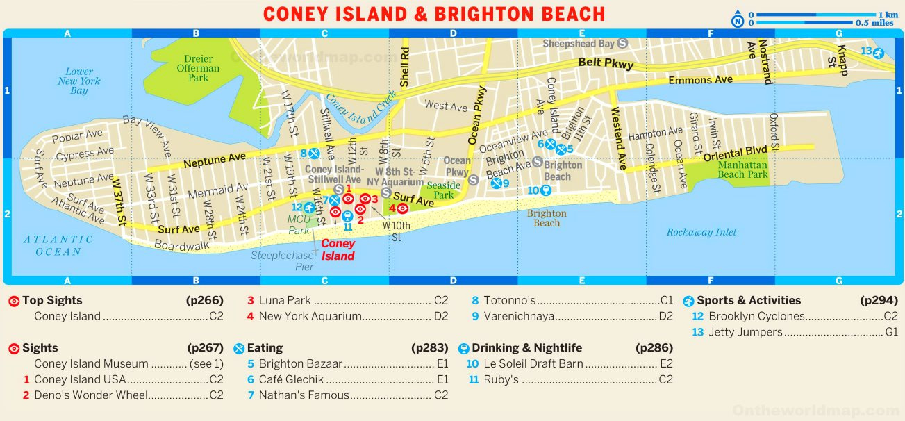 Map Of Coney Island And Brighton Beach - Ontheworldmap regarding Map of New York Beaches