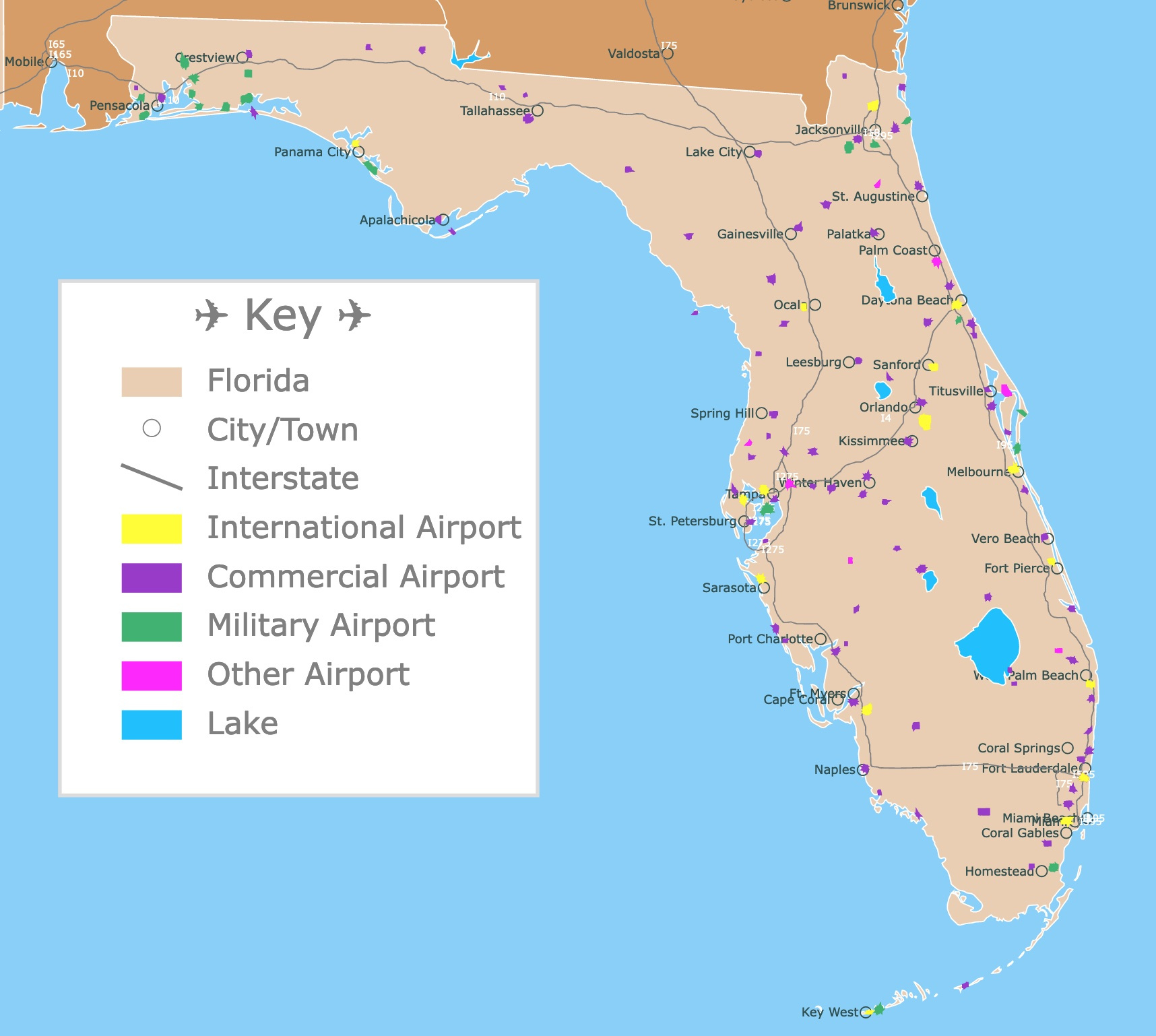 Map Of Florida Airports regarding Map of Florida East Coast Airports