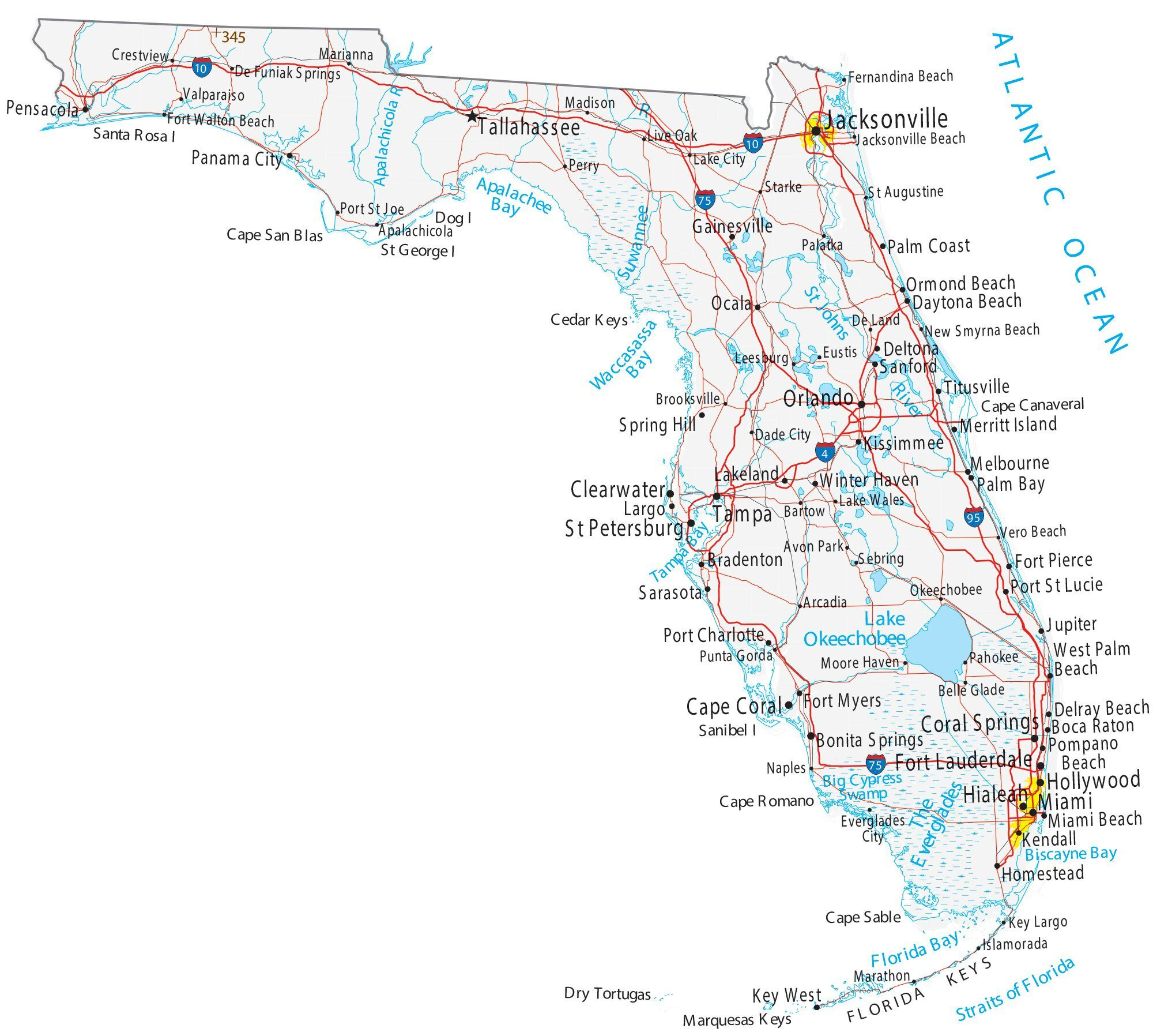 Map Of Florida - Cities And Roads - Gis Geography with Map of Florida With Cities and Beaches