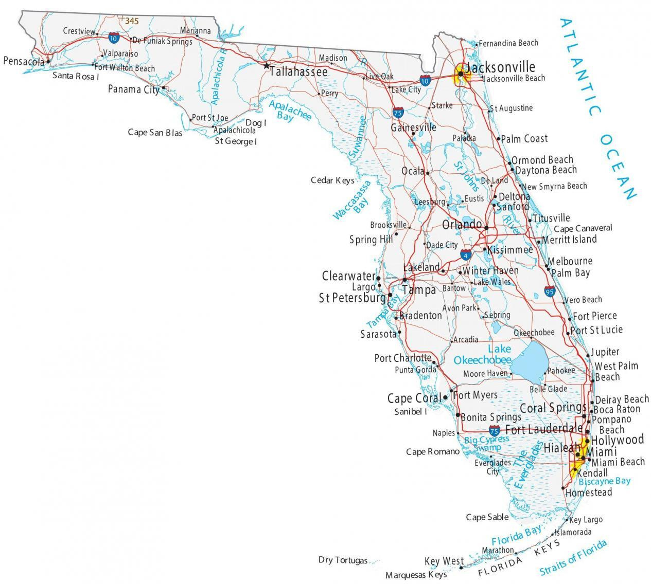 Map Of Florida - Cities And Roads - Gis Geography with regard to City Map of Florida West Coast