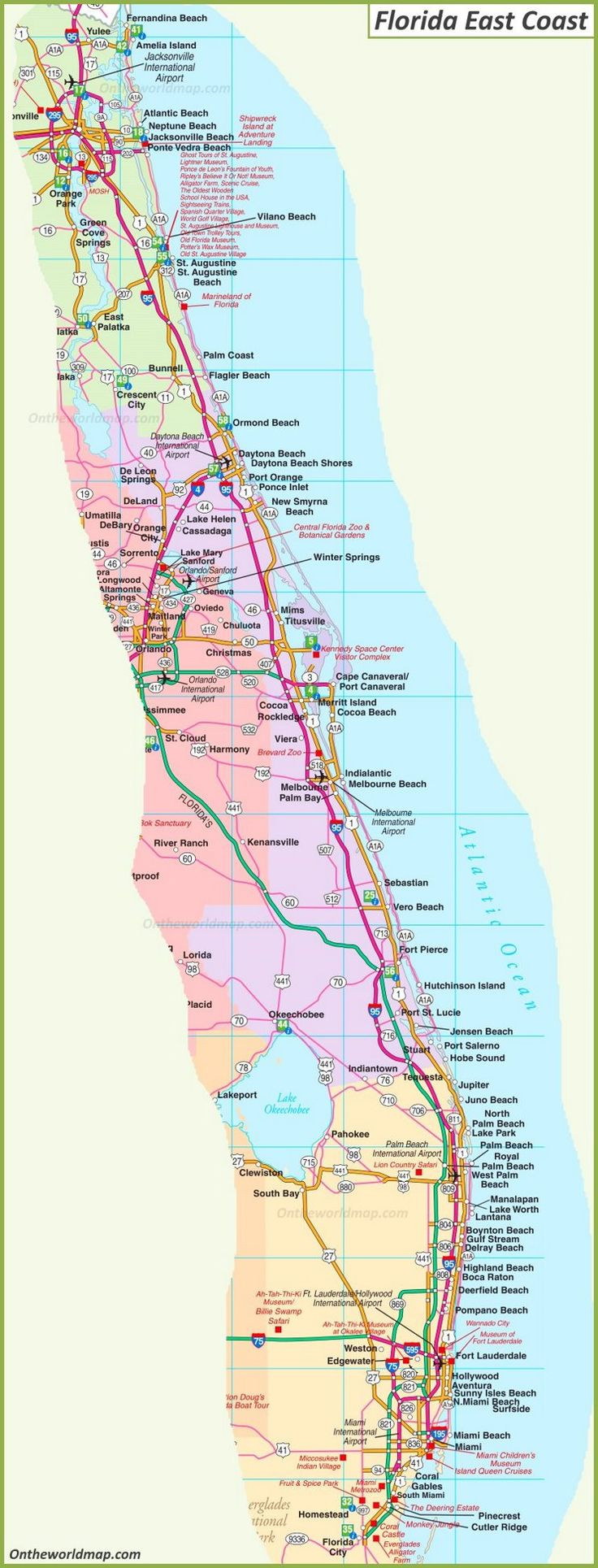 Map Of Florida East Coast for Map Of Florida East Coast Cities