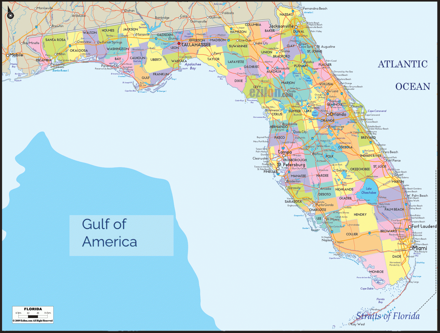 Map Of Florida - Florida Map With Cities, Counties And Roads throughout Map of Mid Florida West Coast