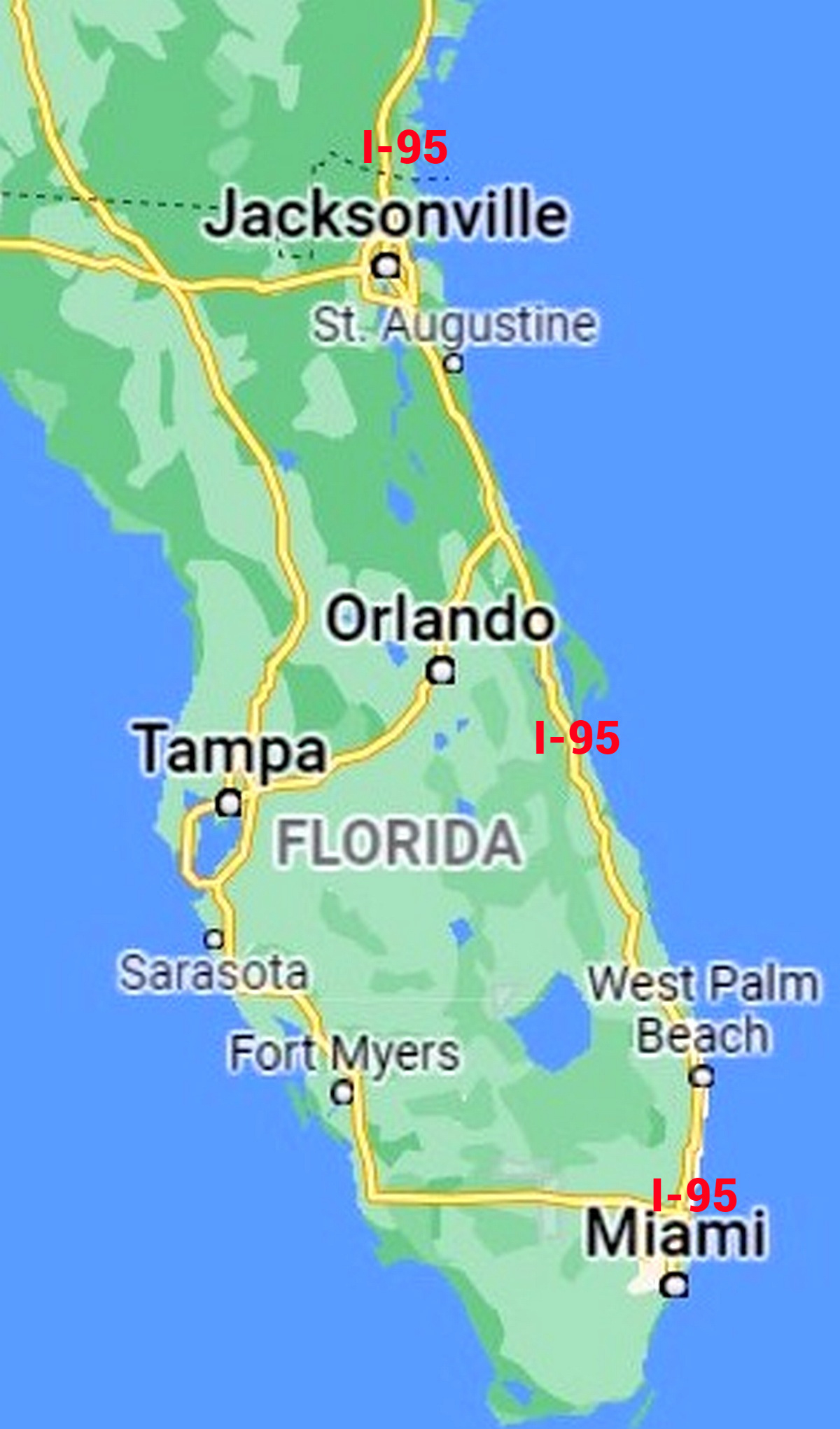 Map Of Florida Portion Of Interstate 95 | Fws.gov with Google Map of Florida East Coast