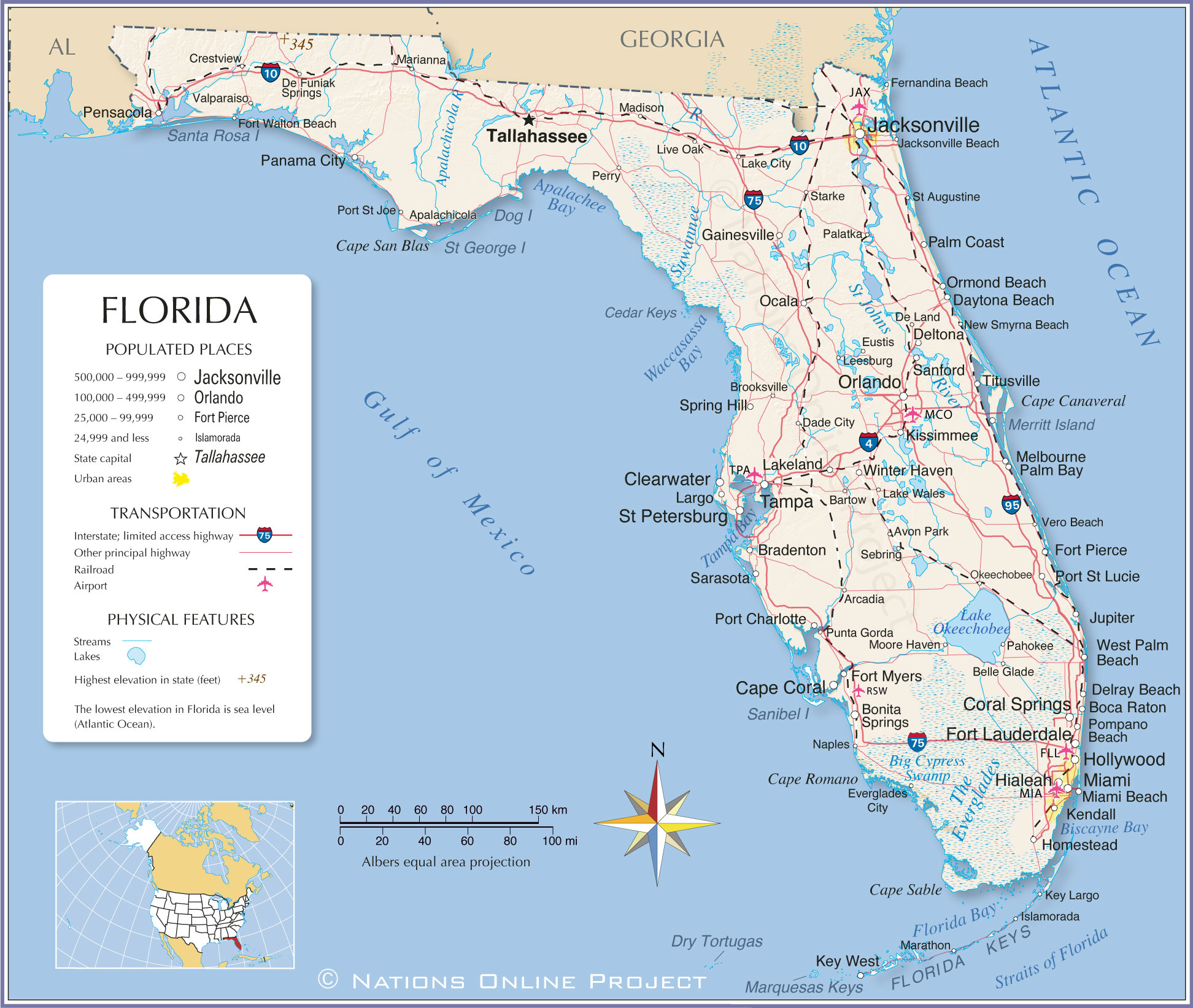 Map Of Florida State, Usa - Nations Online Project intended for Map of East Coast Florida