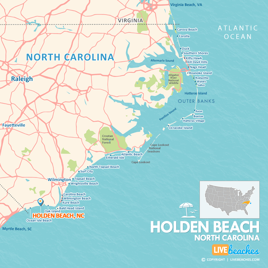 Map Of Holden Beach, North Carolina - Live Beaches in Holden Beach North Carolina Map
