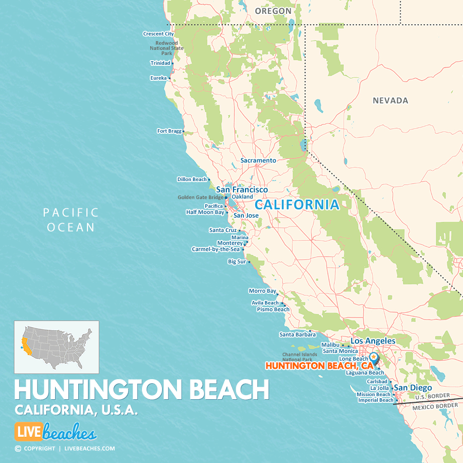 Map Of Huntington Beach, California - Live Beaches regarding Huntington Beach on California Map