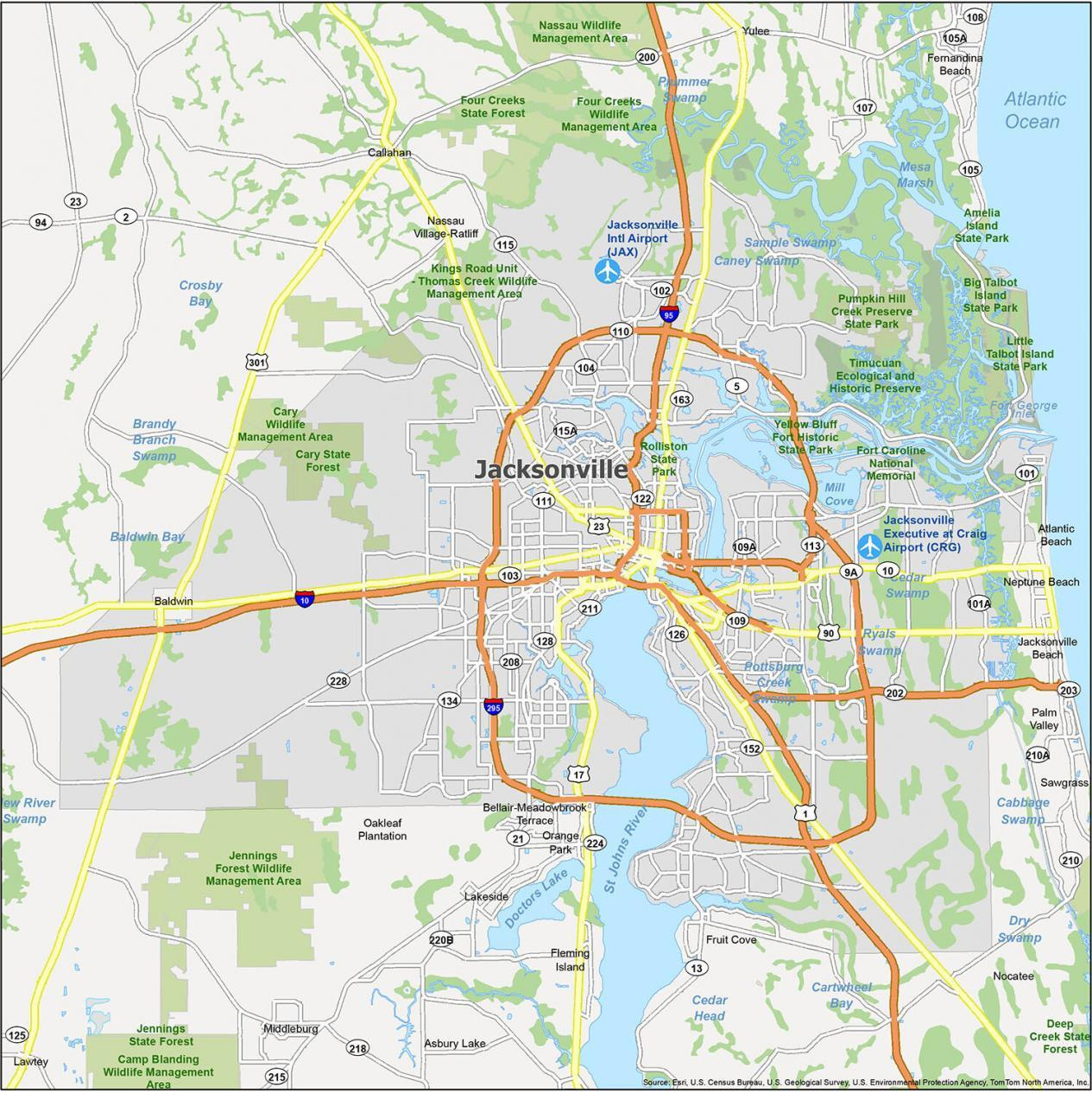 Map Of Jacksonville, Florida - Gis Geography within Map Of Jacksonville Beach Florida