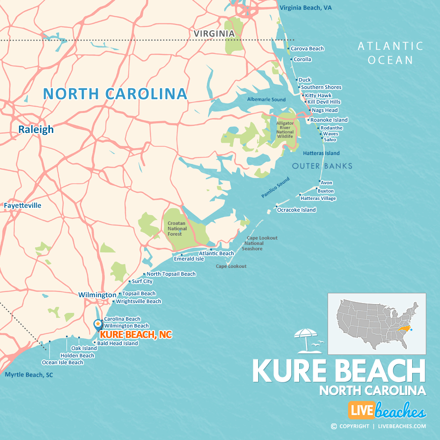 Map Of Kure Beach, North Carolina - Live Beaches for Kure Beach North Carolina Map