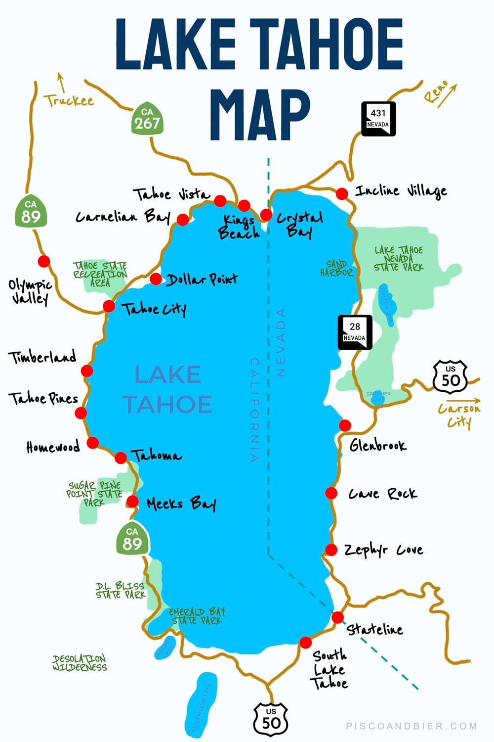 Map Of Lake Tahoe – Piscoandbier with Map Of Lake Tahoe Beaches