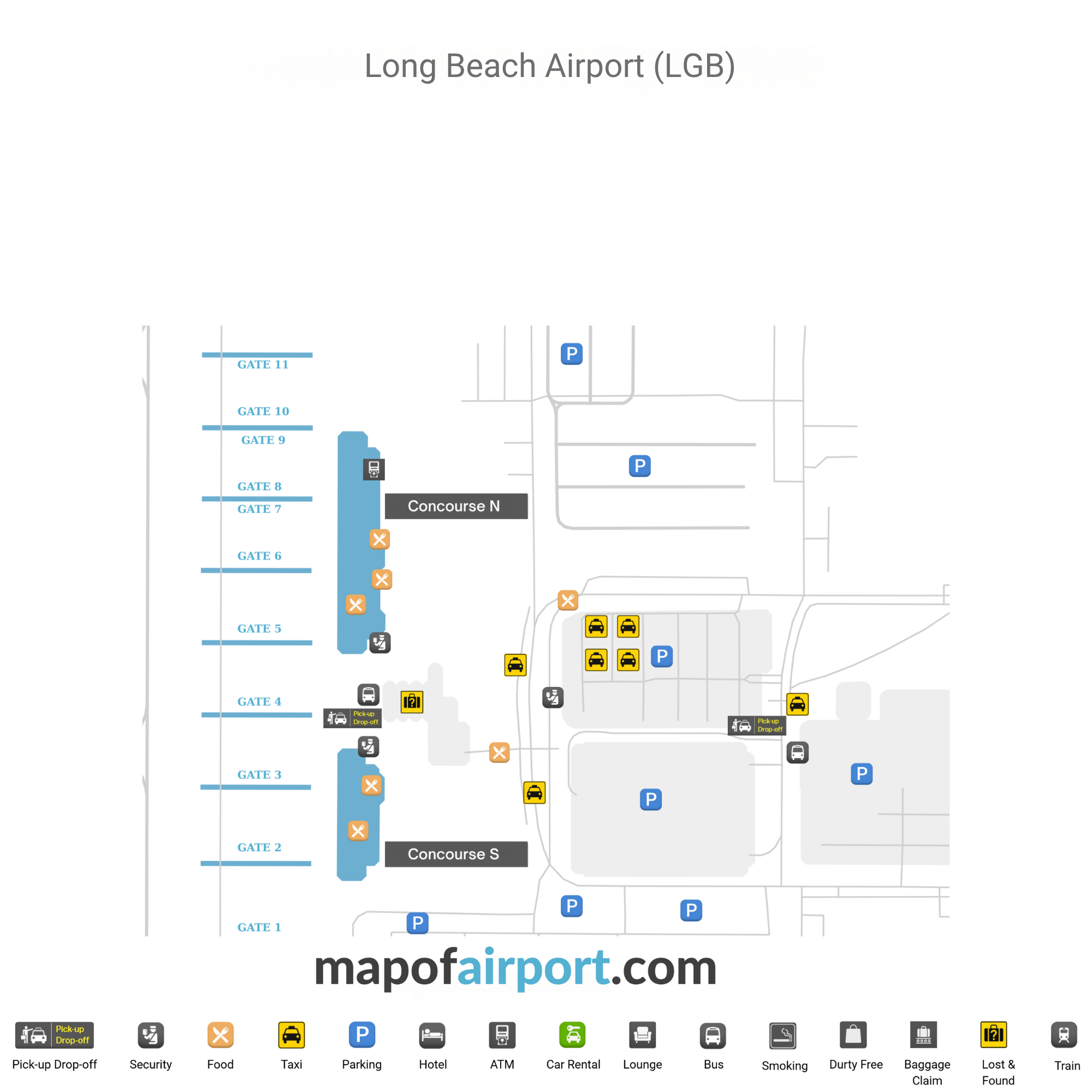 Map Of Long Beach Airport ( Lgb ) - Concourse Map throughout Long Beach Airport Food Map
