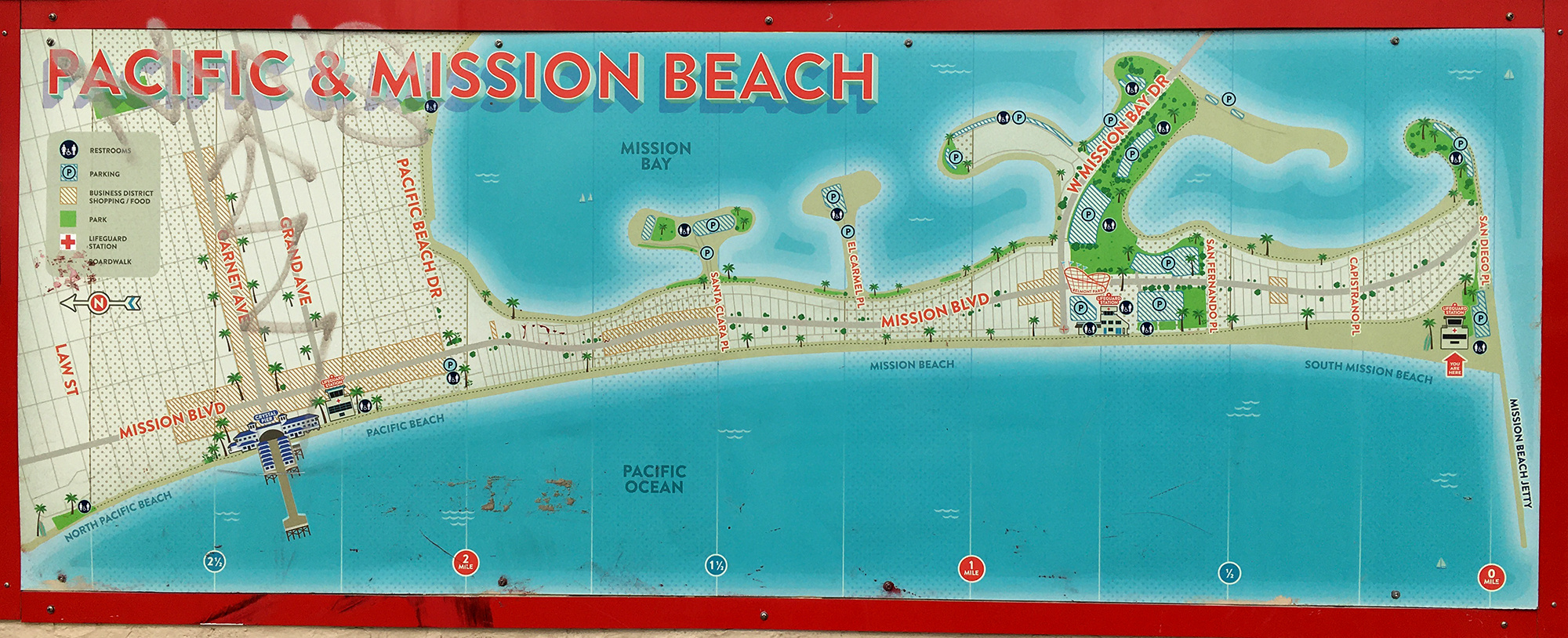 Map Of Mission Beach Boardwalk From Pacific Beach To South Mission within Mission Beach Map San Diego