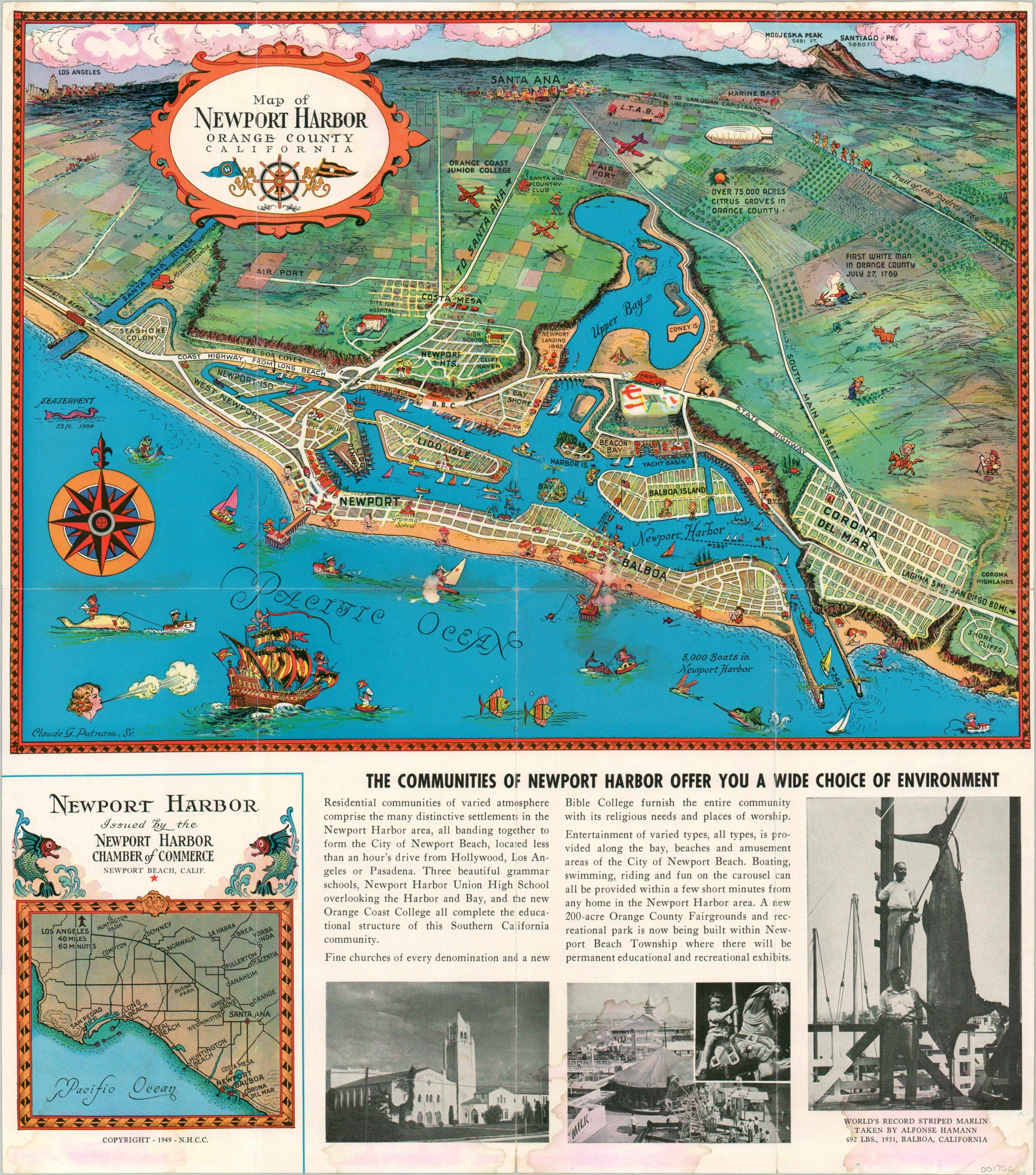 Map Of Newport Harbor Orange County California inside Map of California Newport Beach