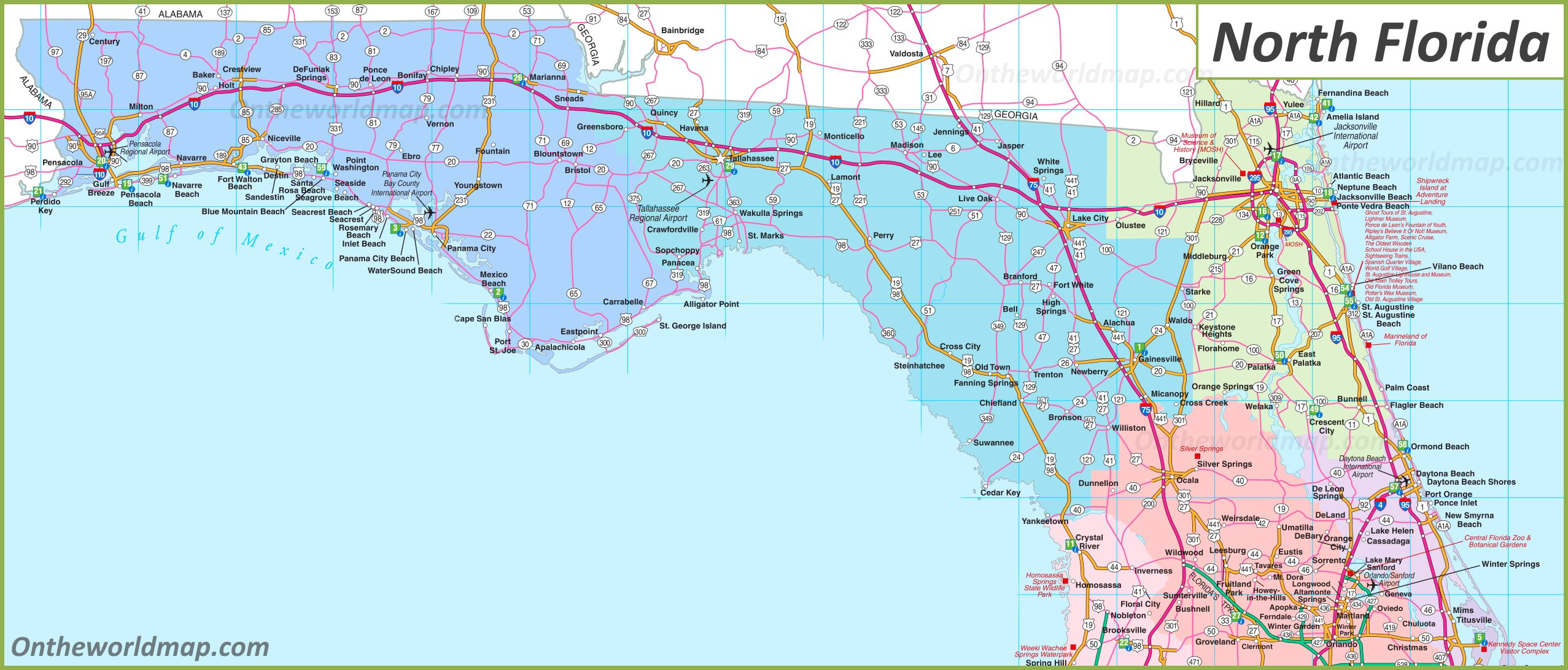 Map Of North Florida - Ontheworldmap inside Map Of Northern Florida Beaches