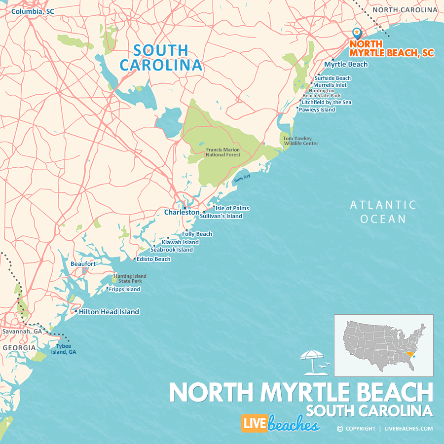Map Of North Myrtle Beach, South Carolina - Live Beaches in North Myrtle Beach On Map