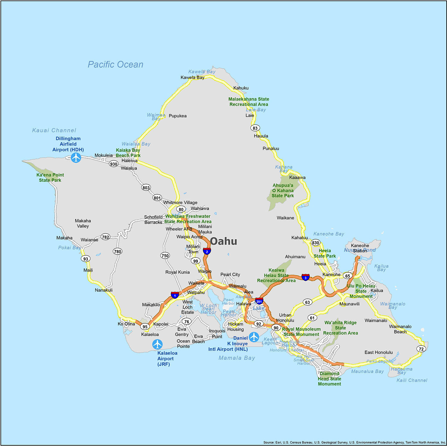 Map Of Oahu Island, Hawaii - Gis Geography inside Map Of Ewa Beach Hawaii