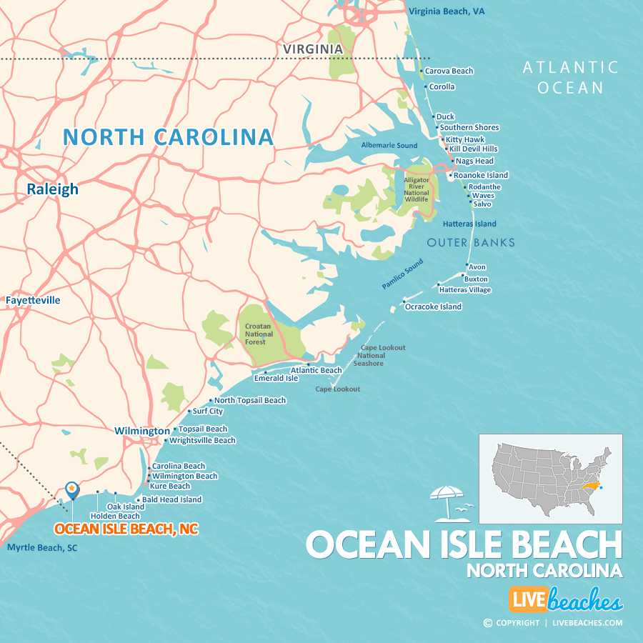 Map Of Ocean Isle Beach, North Carolina - Live Beaches regarding Ocean Isle Beach Nc Map