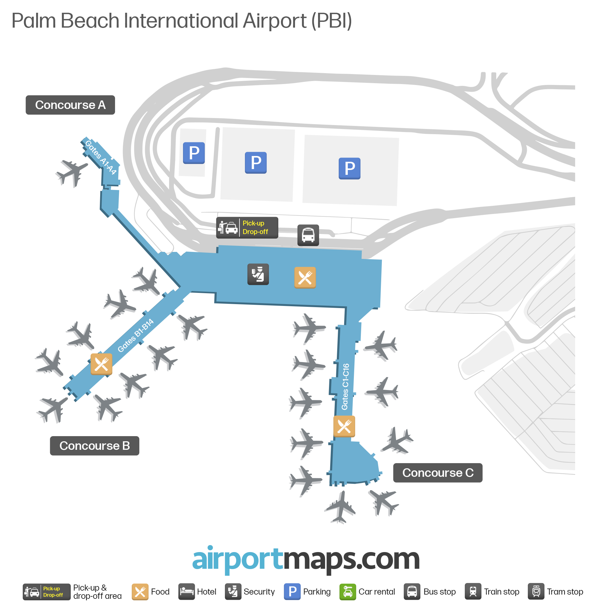 Map Of Palm Beach Airport (Pbi) – Terminal Map | Airportmaps with Palm Beach Airport Parking Map