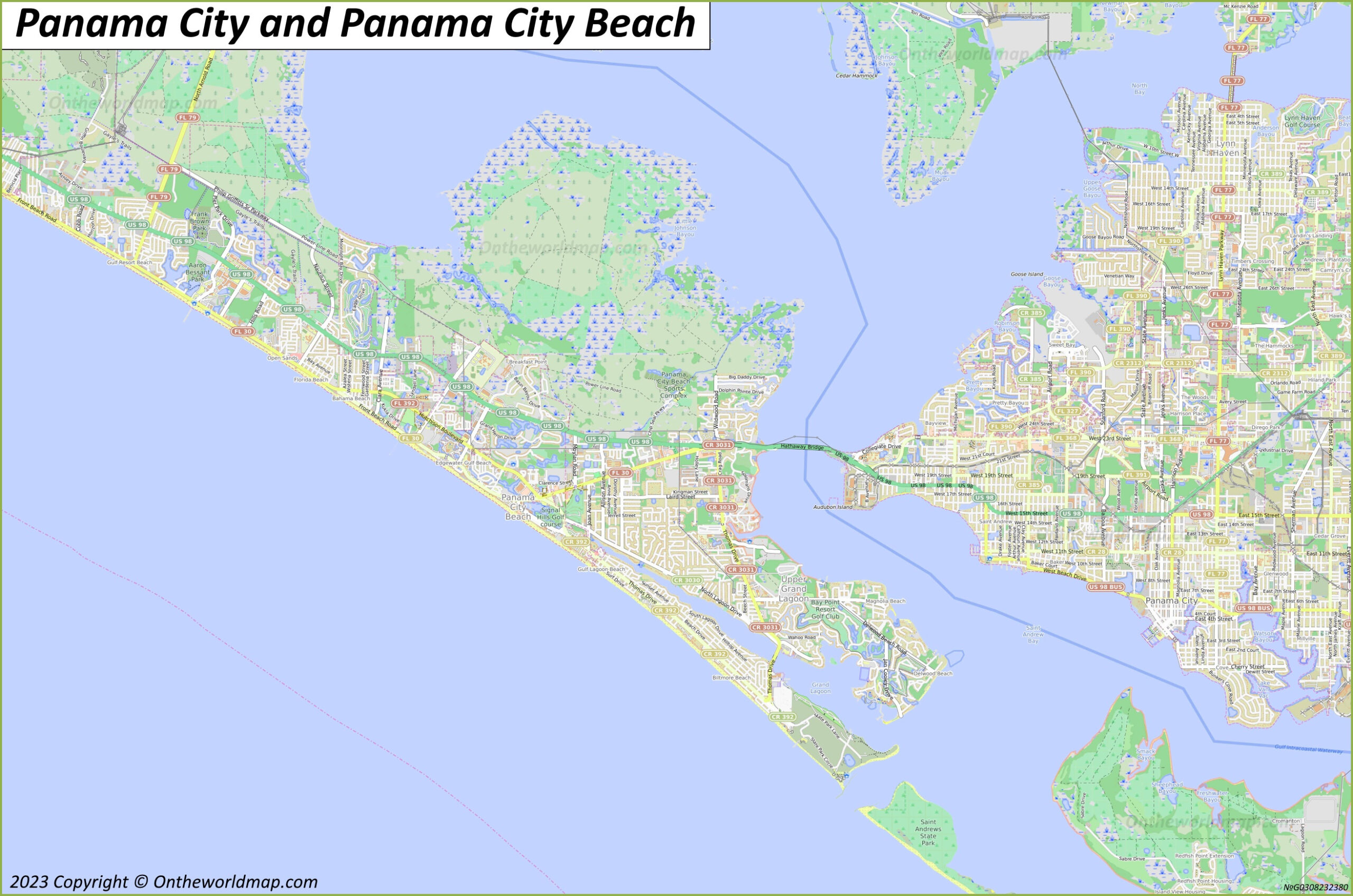 Map Of Panama City And Panama City Beach - Ontheworldmap throughout Large Map of Panama City Beach
