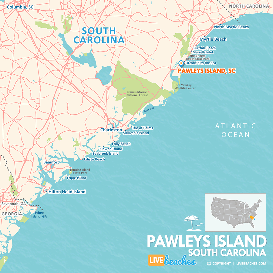 Map Of Pawleys Island, South Carolina - Live Beaches within Garden City Beach Sc Map