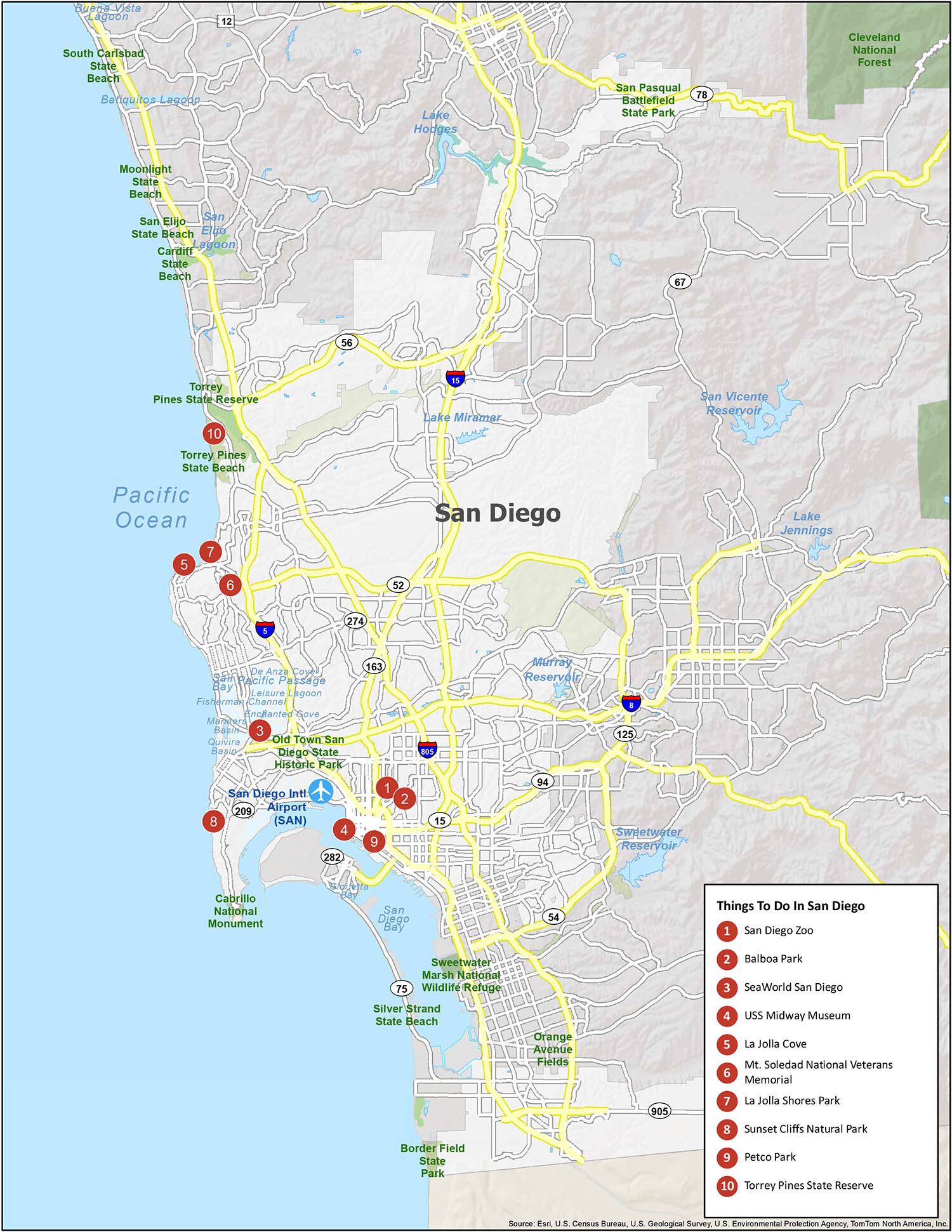 Map Of San Diego, California - Gis Geography for San Diego California Beaches Map