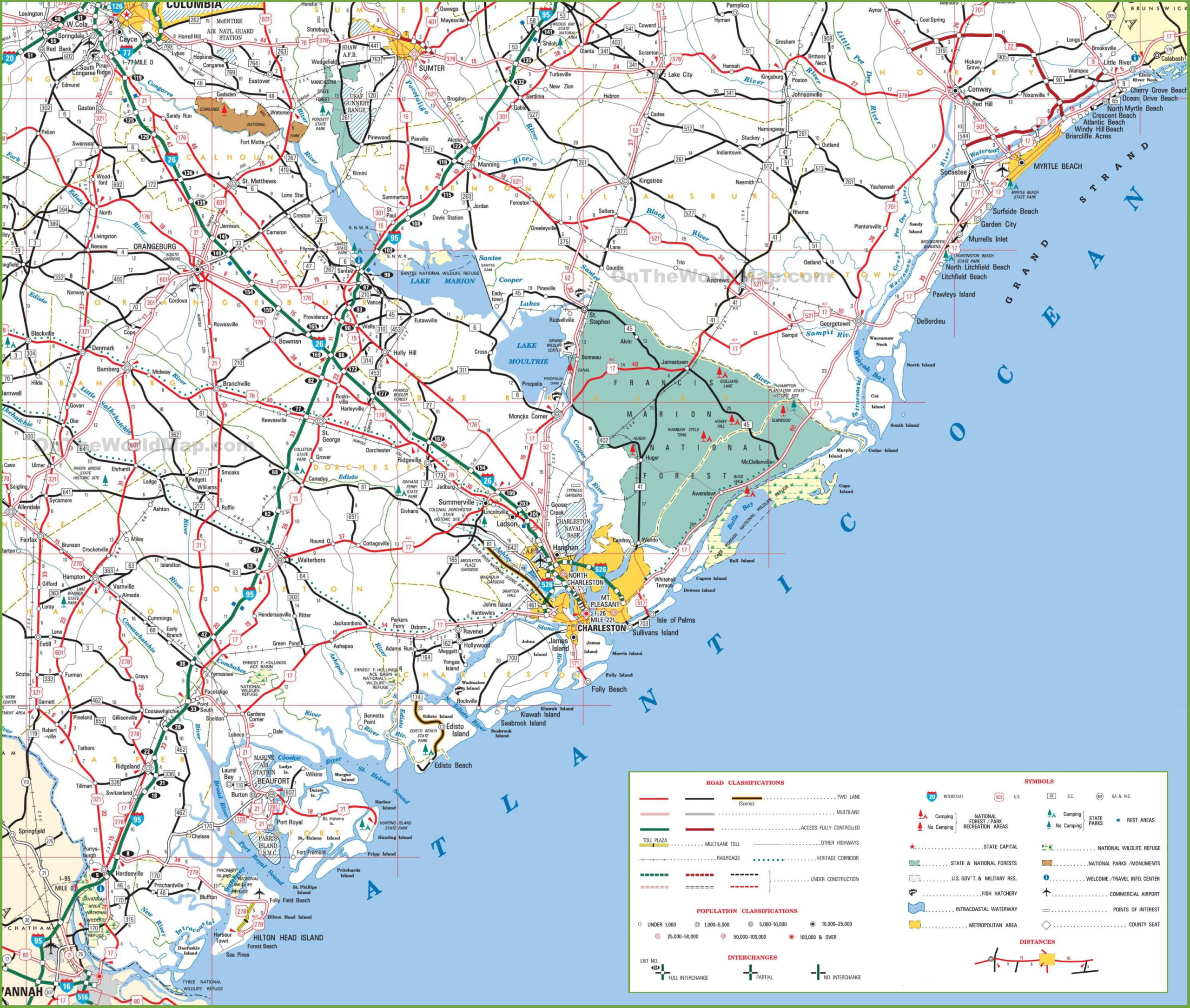 Map Of South Carolina Coast With Beaches - Ontheworldmap within Beaches of South Carolina Map
