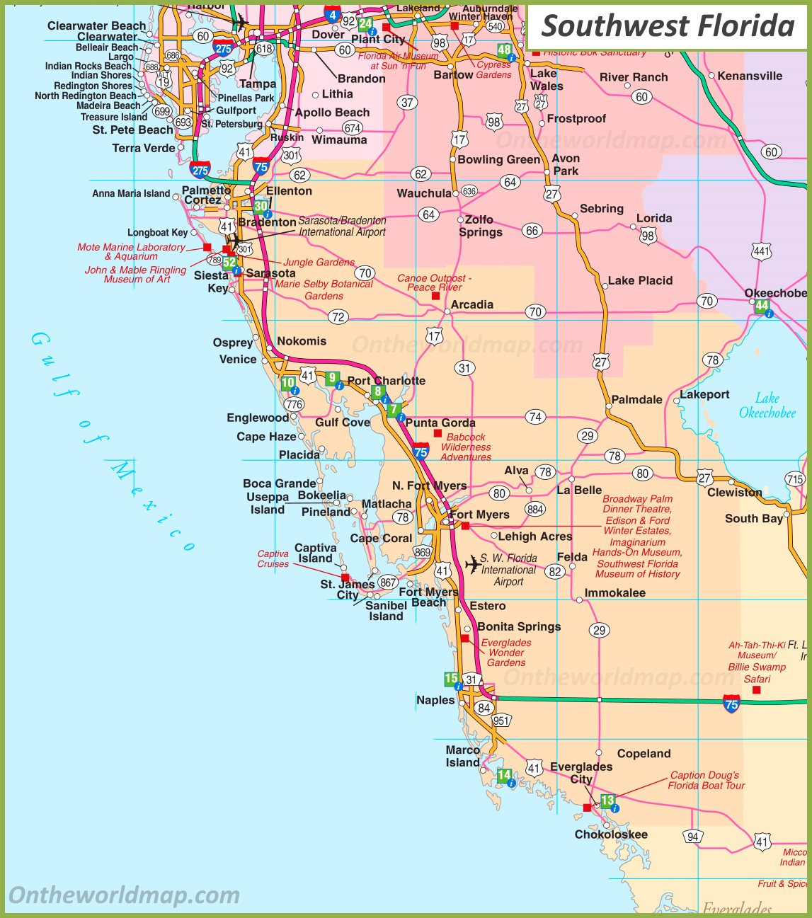 Map Of Southwest Florida - Ontheworldmap within South West Coast Of Florida Map