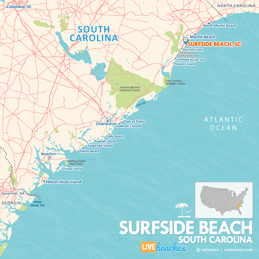 Map Of Surfside Beach, South Carolina - Live Beaches regarding Surfside Beach South Carolina Map