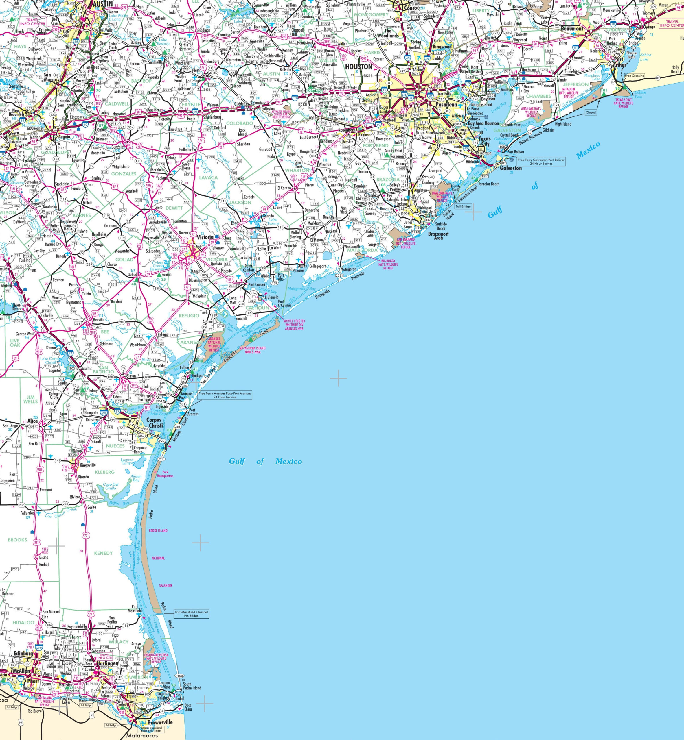 Map Of Texas Coast - Ontheworldmap inside Map of Texas Gulf Beaches
