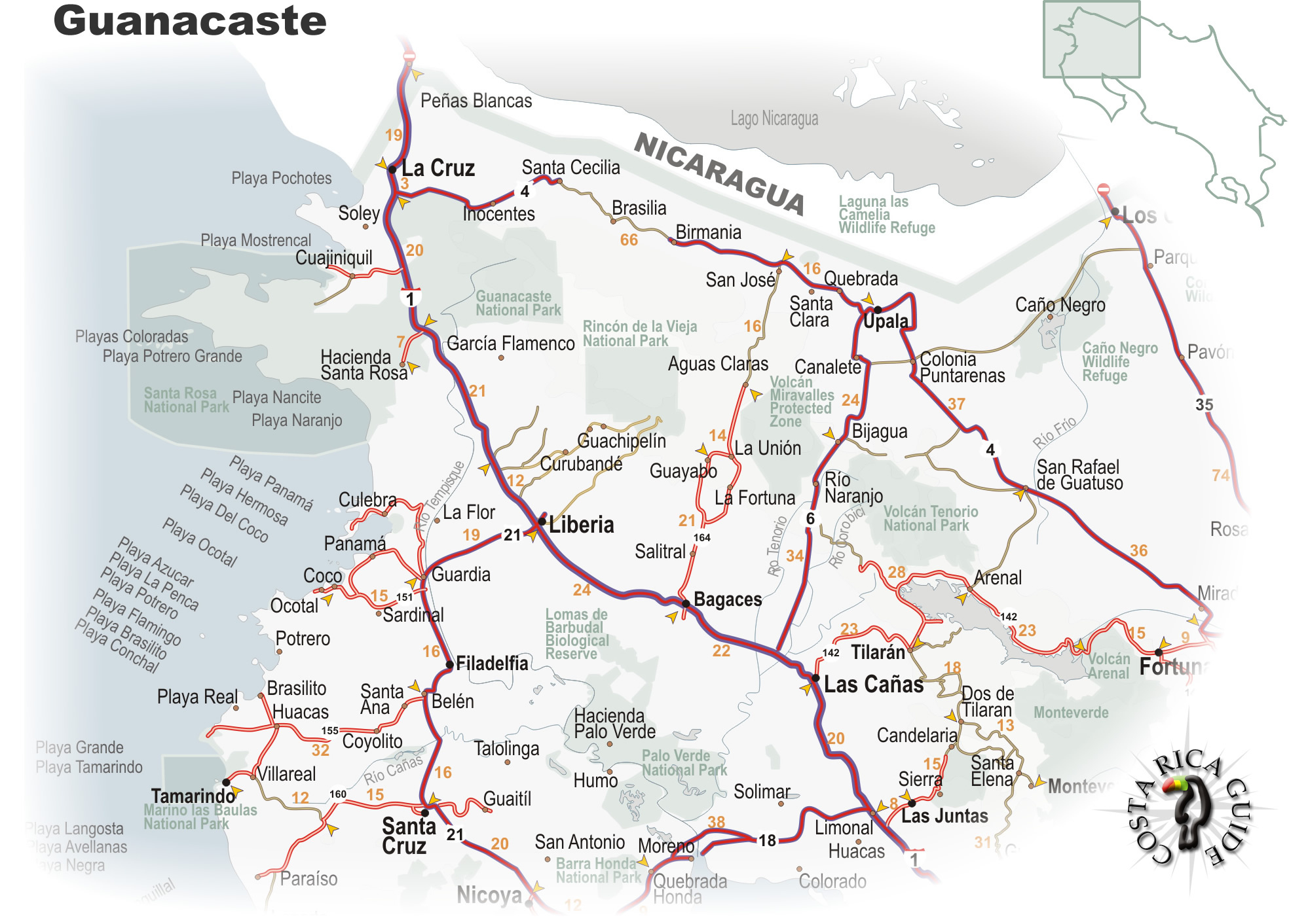 Map Of The Guanacaste Region Of Costa Rica throughout Map Of Guanacaste Costa Rica Beaches