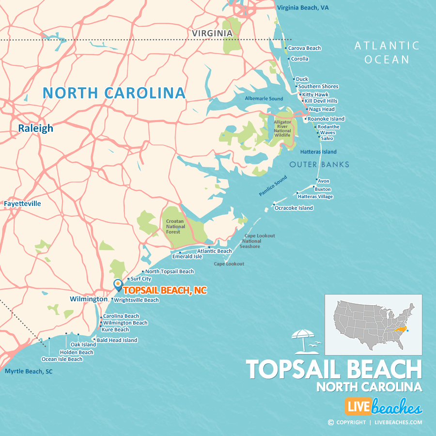 Map Of Topsail Beach, North Carolina - Live Beaches with Map Of North Topsail Beach