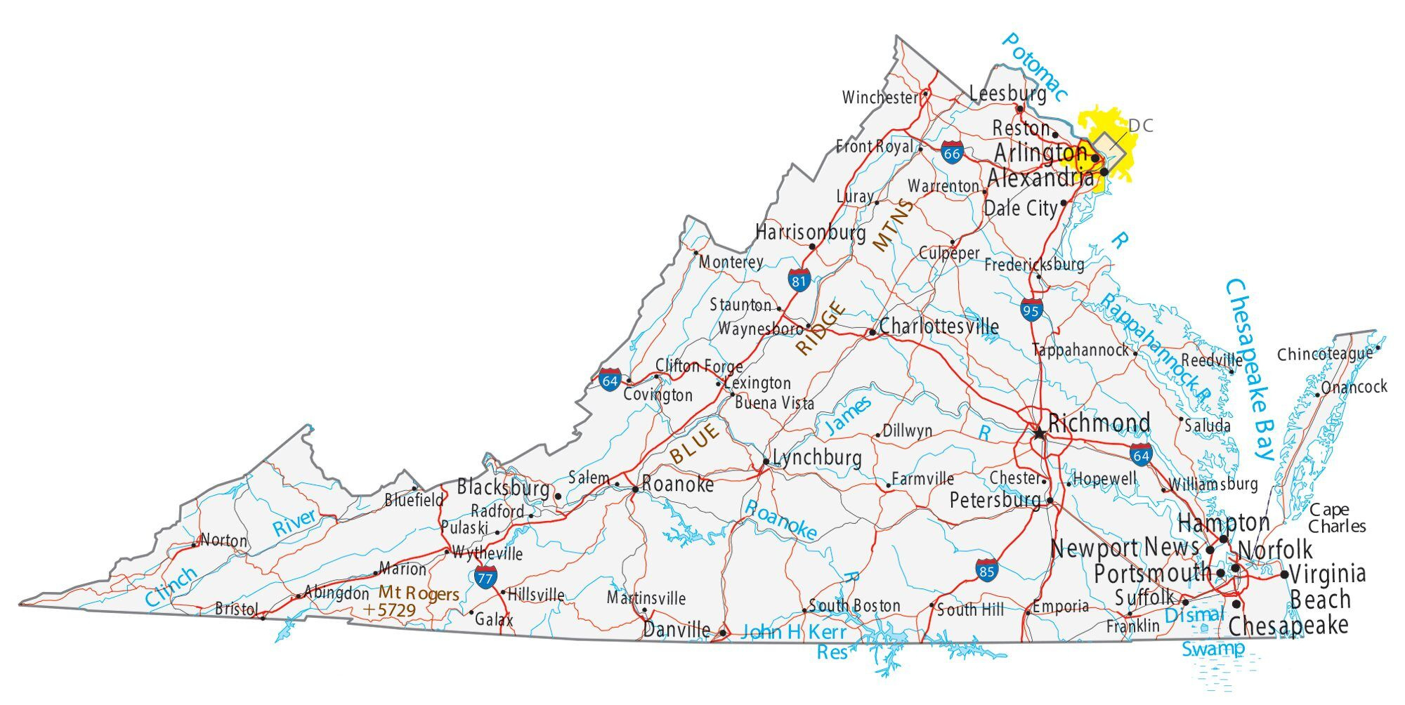 Map Of Virginia - Cities And Roads - Gis Geography for Google Maps Virginia Beach Va