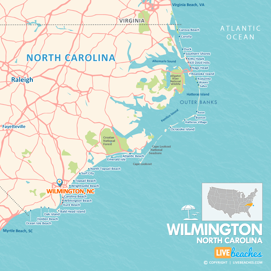 Map Of Wilmington, North Carolina - Live Beaches inside Map of Wilmington Beach Nc