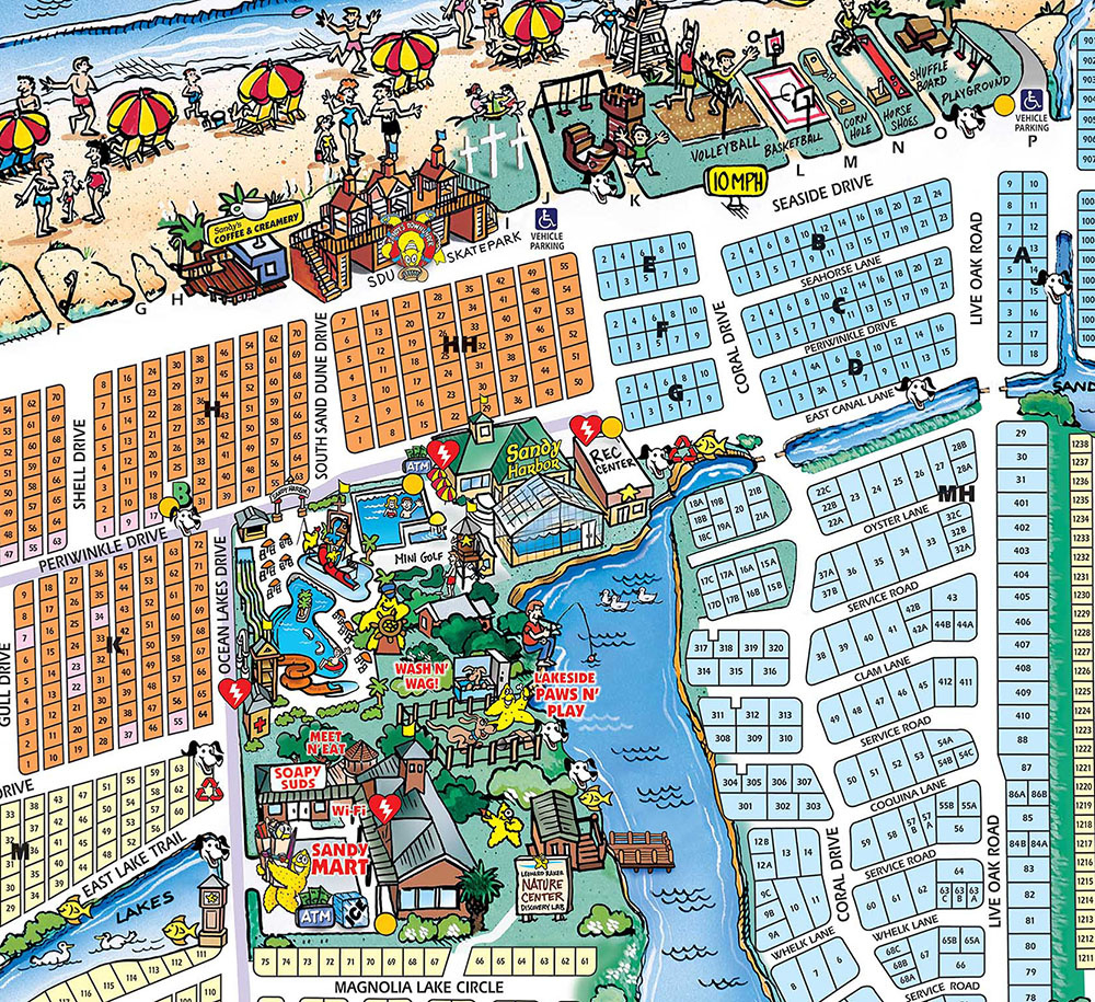 Maps - Ocean Lakes Family Campground intended for Map Broadway At The Beach