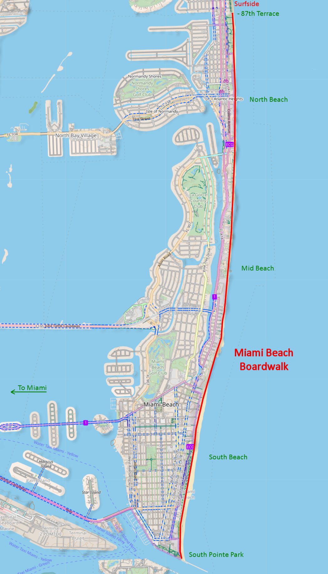 Miami Beach Boardwalk Map in City Of Miami Beach Map
