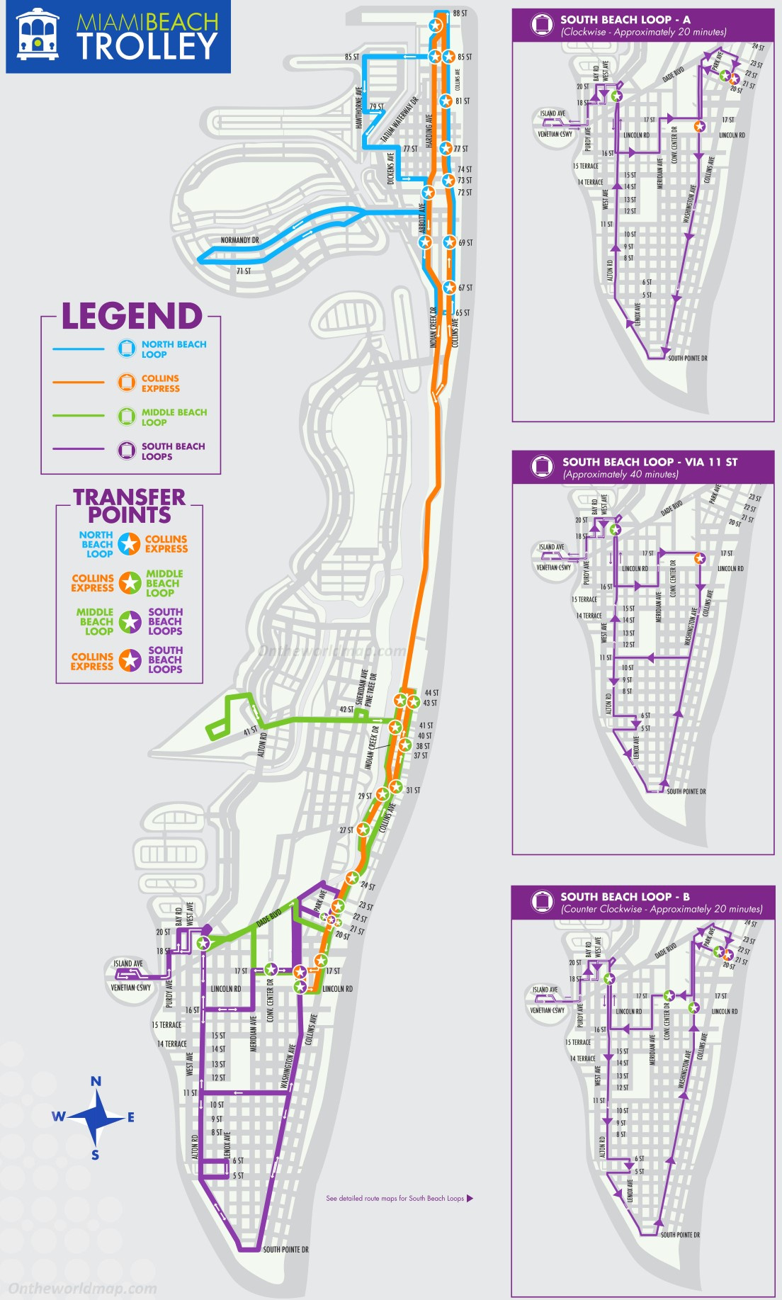 Miami Beach Trolley Map - Ontheworldmap with regard to Suncoast Beach Trolley Route Map
