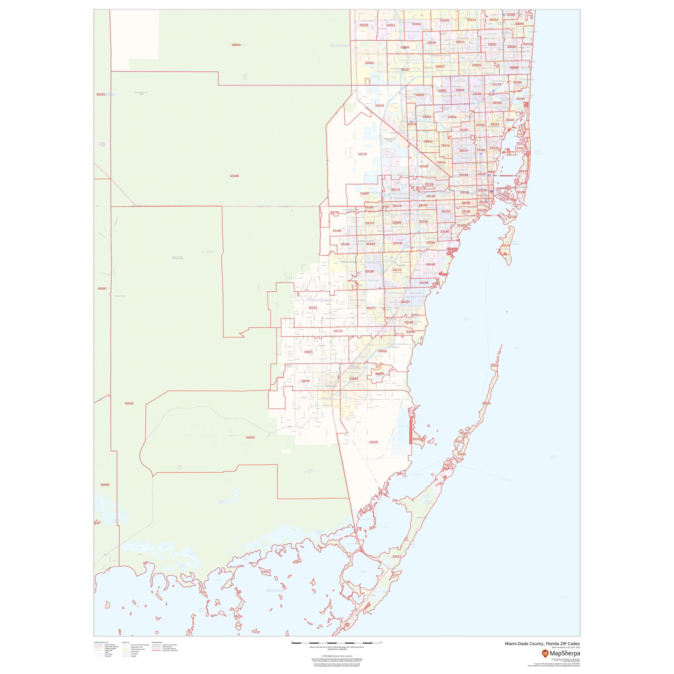 Miami-Dade County, Florida - Zip Codesmap Sherpa - The Map Shop within Miami Beach Fl Zip Code Map