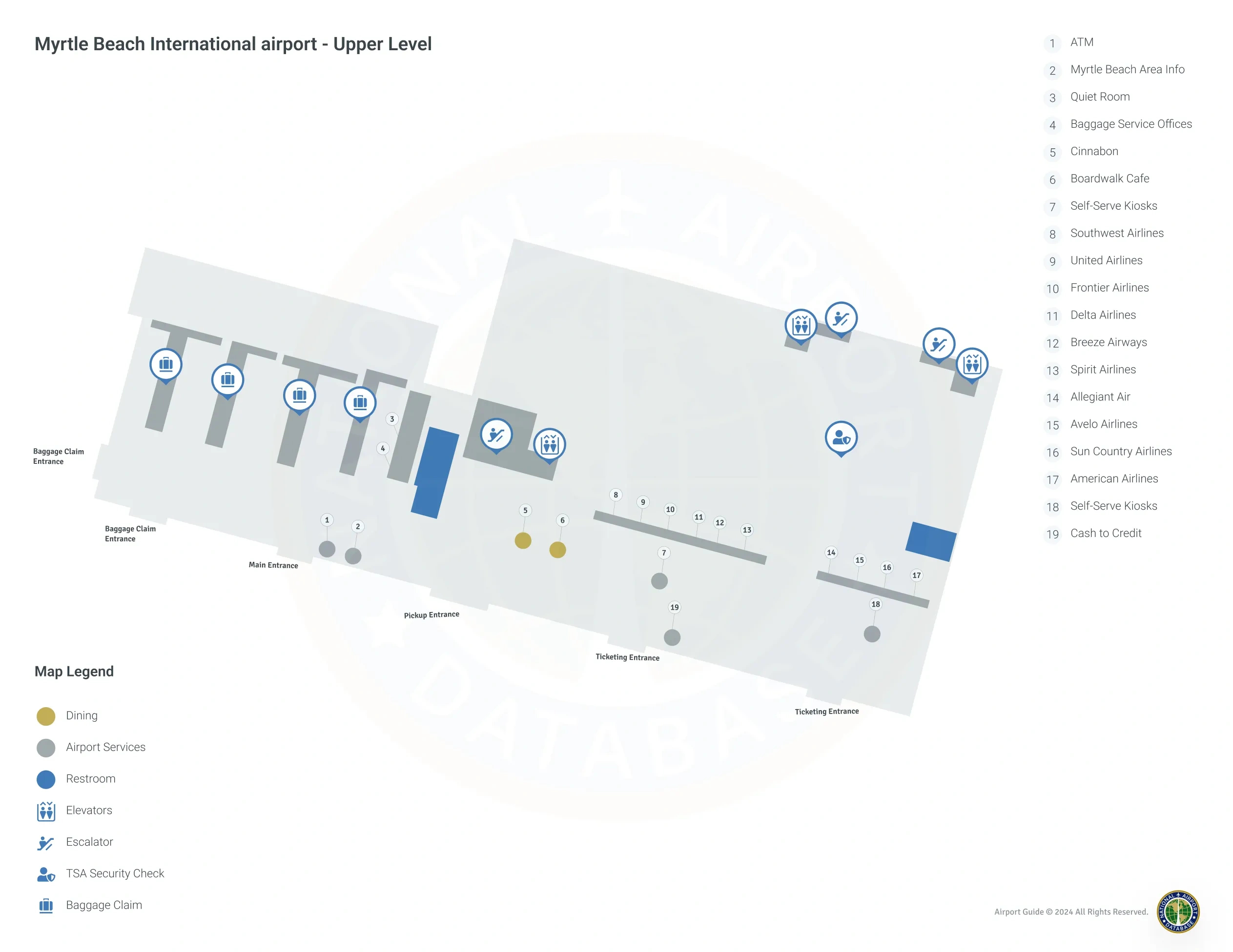 Myrtle Beach Airport (Myr) | Maps in Myrtle Beach Airport Departures Today Map
