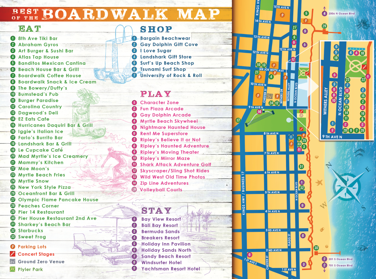 Myrtle Beach Boardwalk Map | Myrtle Beach Boardwalk intended for Map of Broadway At the Beach Myrtle Beach