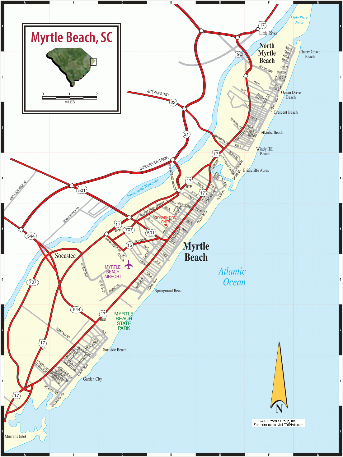 Myrtle Beach Road Map regarding Map of Myrtle Beach Florida