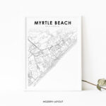 Myrtle Beach Sc Map Print, South Carolina Usa Map Art Poster, City Pertaining To Street Map Of Myrtle Beach South Carolina