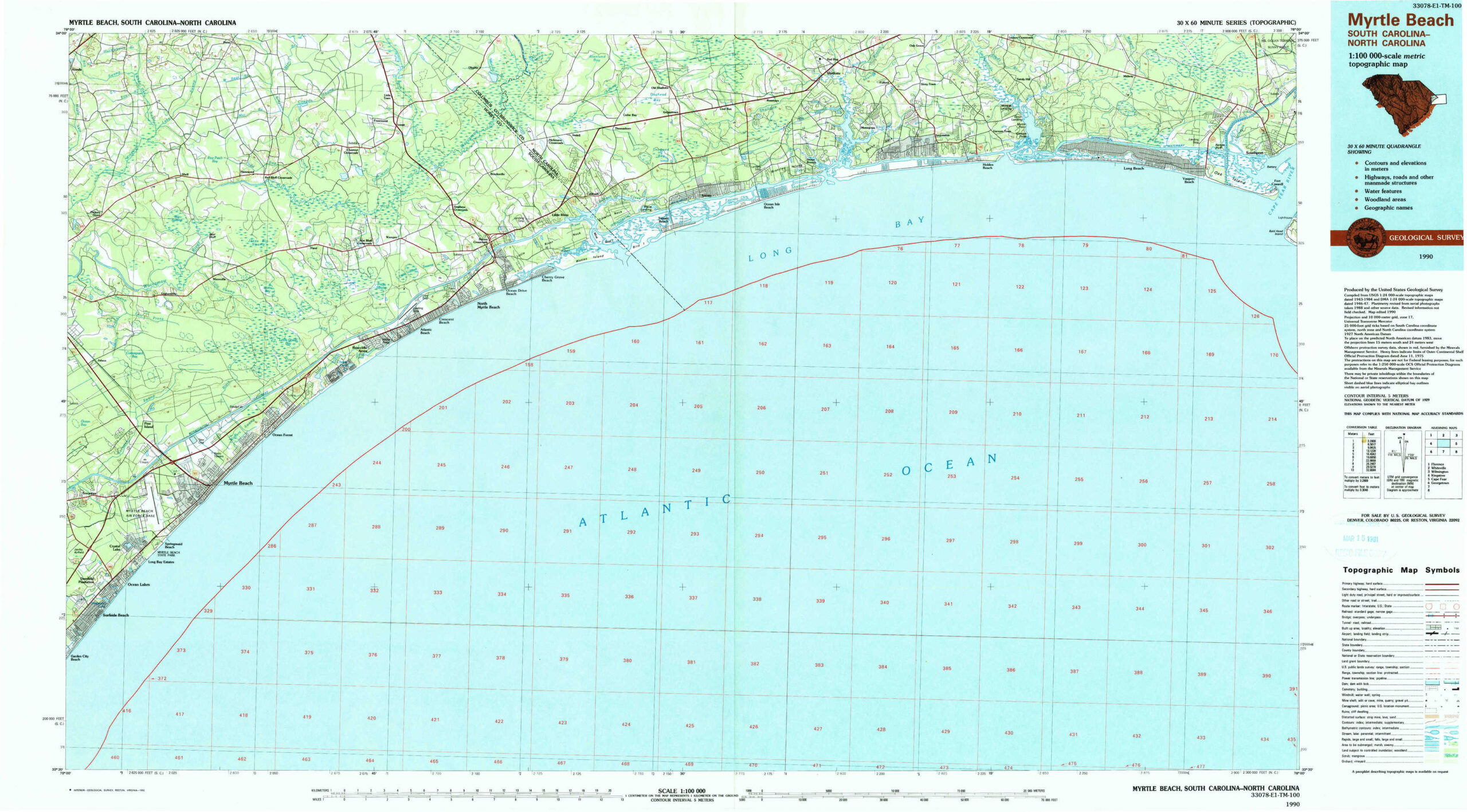 Myrtle Beach Topographical Map 1:100,000, South Carolina, Usa within Map South Carolina Myrtle Beach