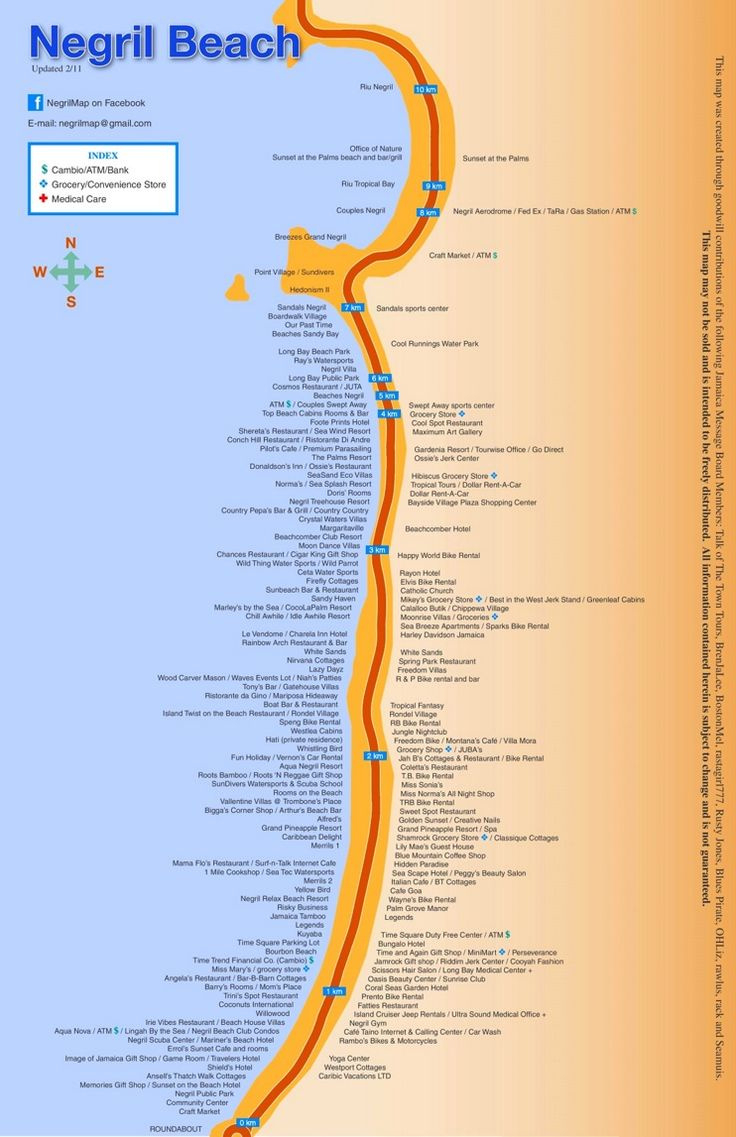 Negril Beach Map regarding Negril 7 Mile Beach Map
